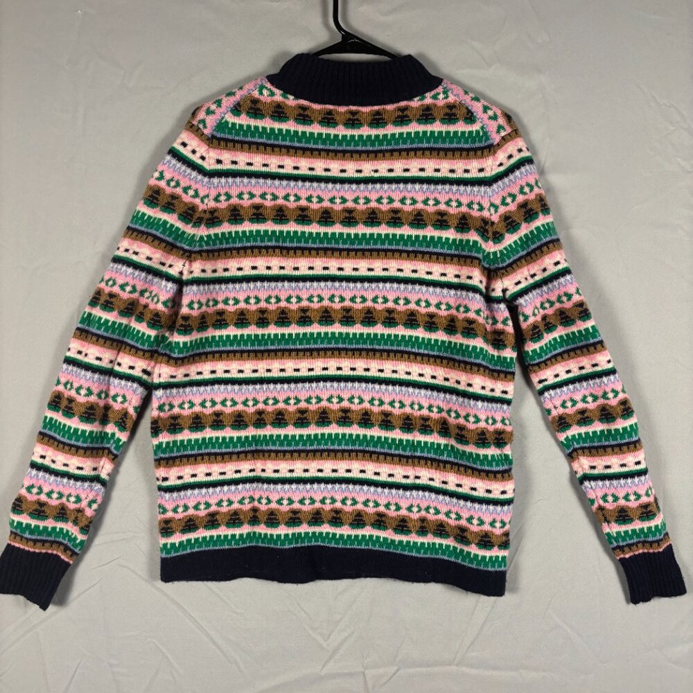 J.Crew Fair Isle Mock Neck Sweater Womens L Pink Green Wool Blend Cottage Preppy - Picture 2 of 8